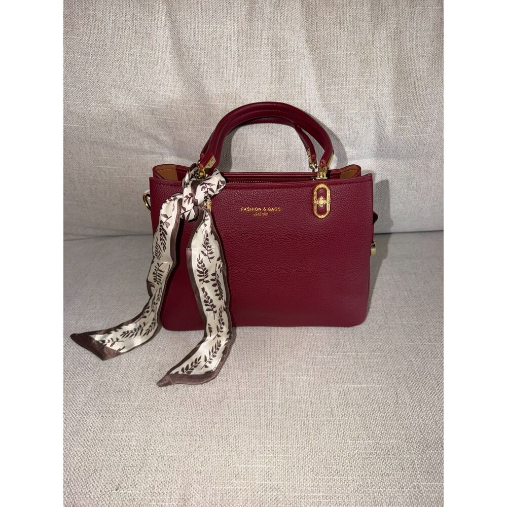 Burgundy Women’s Crossbody Shoulder Handbag with Scarf & Adjustable Strap